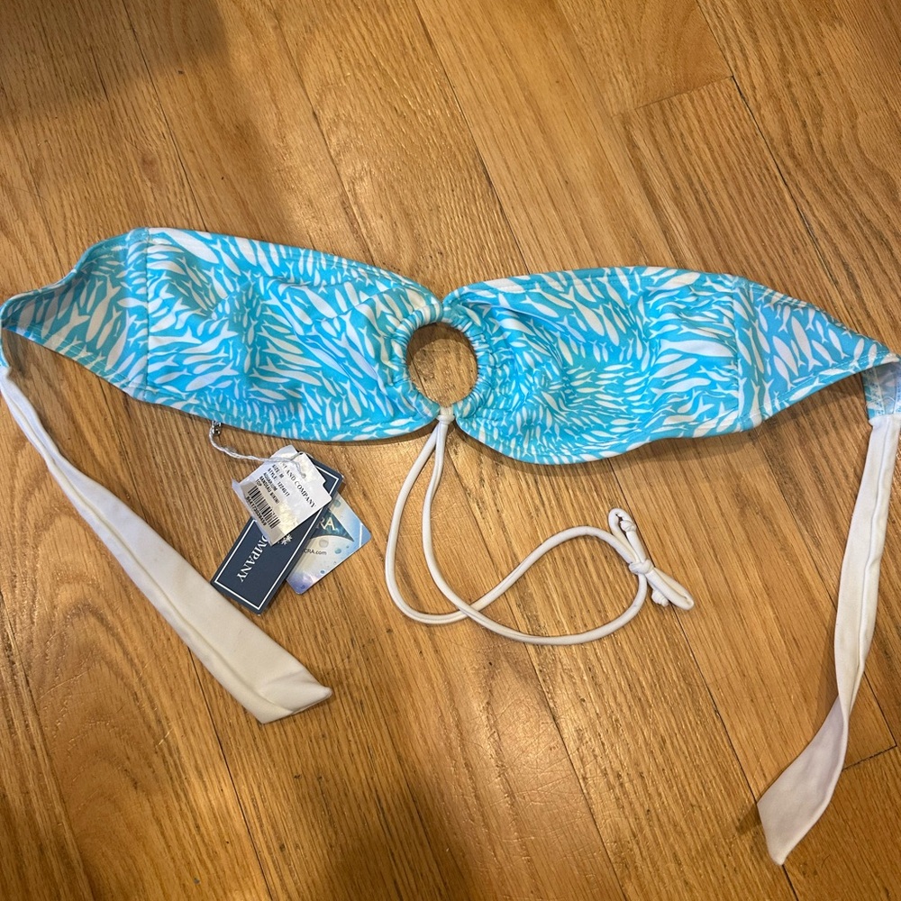 Island Company medium strapless Bandeau Bikini Top blue white